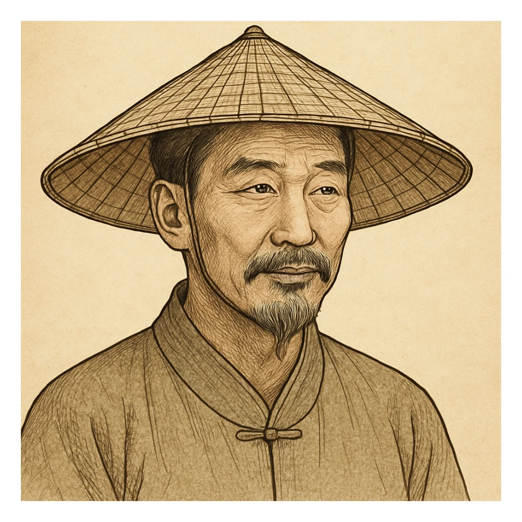chinese man wearing rice paddy hat, style 5 sticker
