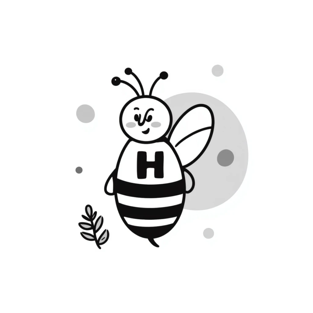 cartoonish honey bee with the letter H, playful expression sticker