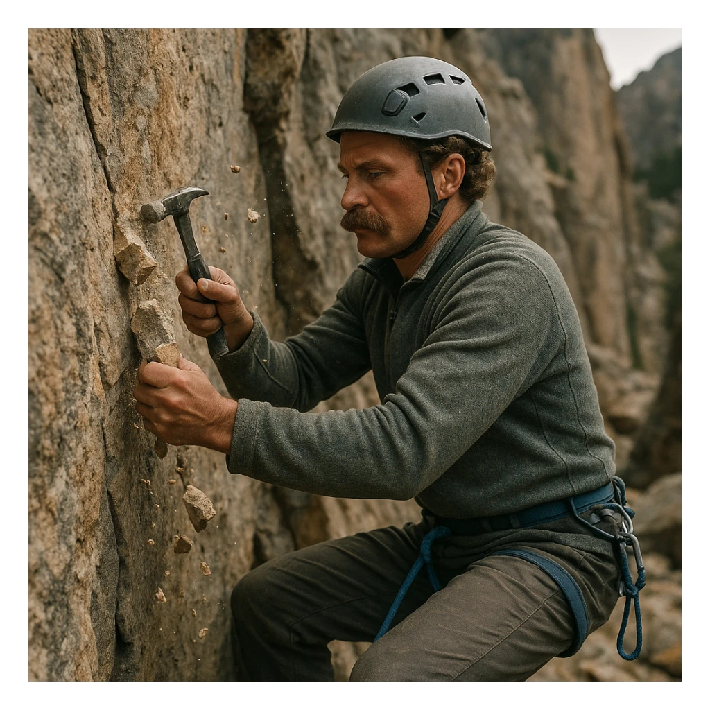 a man flakes off the rock face sticker