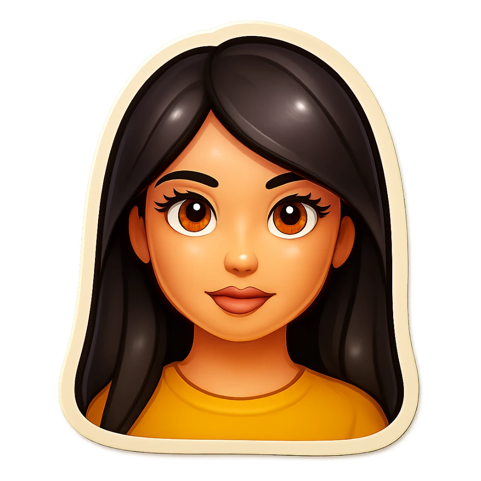 Make the same emoji but with long hair, keep the style and expression, with no background sticker