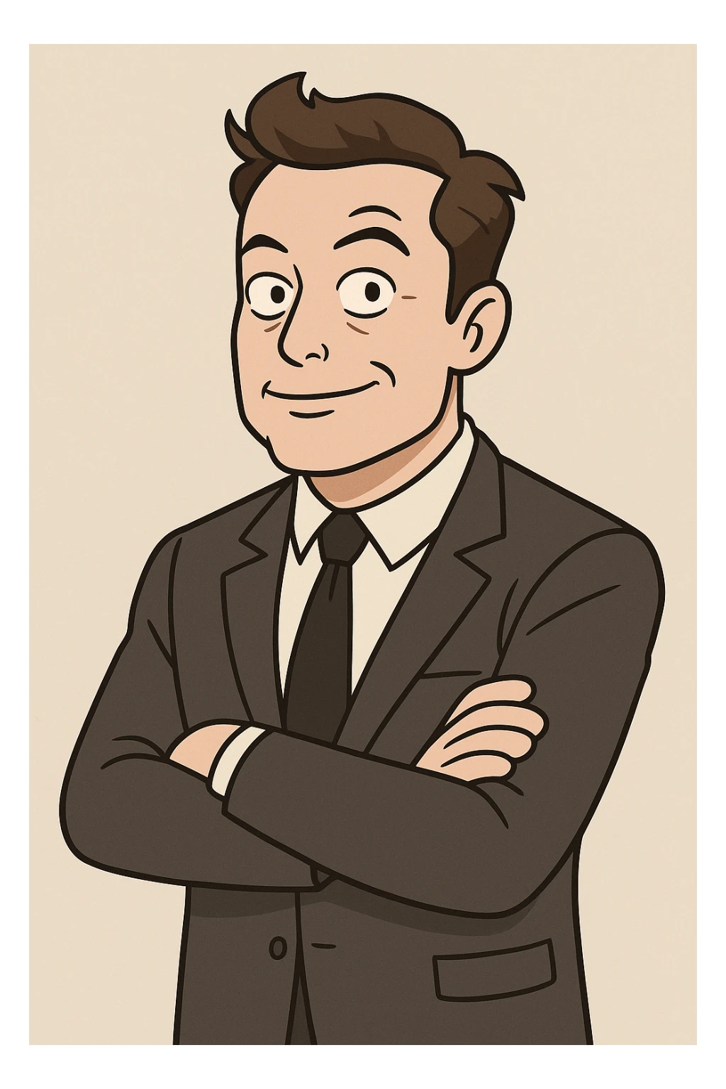 Elon Musk as a cartoon character, business attire, confident expression, clean background sticker
