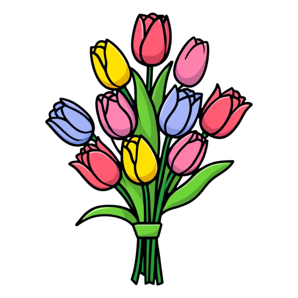 spring flower bouquet with colorful tulips and roses sticker