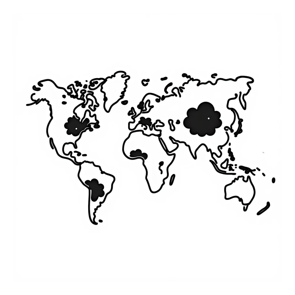 A world map like in retro games, with paths, portals, and pixel clouds sticker