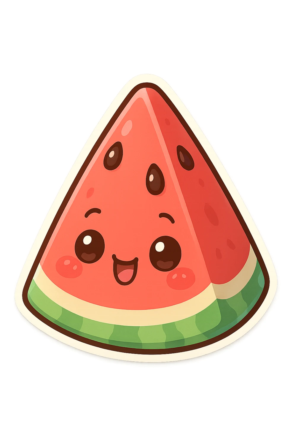 chibi sticker-style watermelon slice, cute and exaggerated sticker