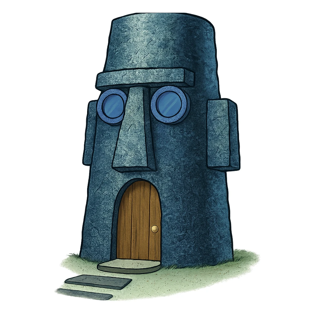 Squidward's Easter Island head house, highly detailed, no characters, transparent background sticker