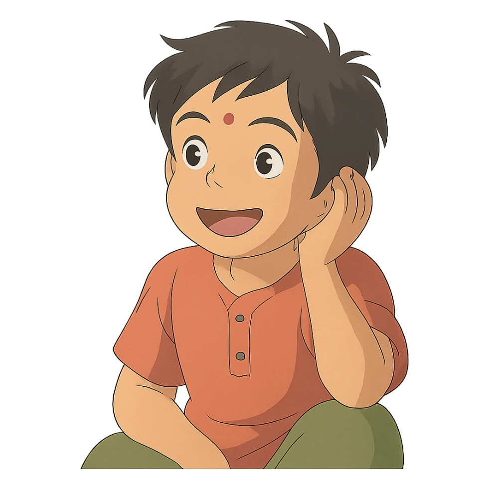 happy Indian kid listening to a story sticker