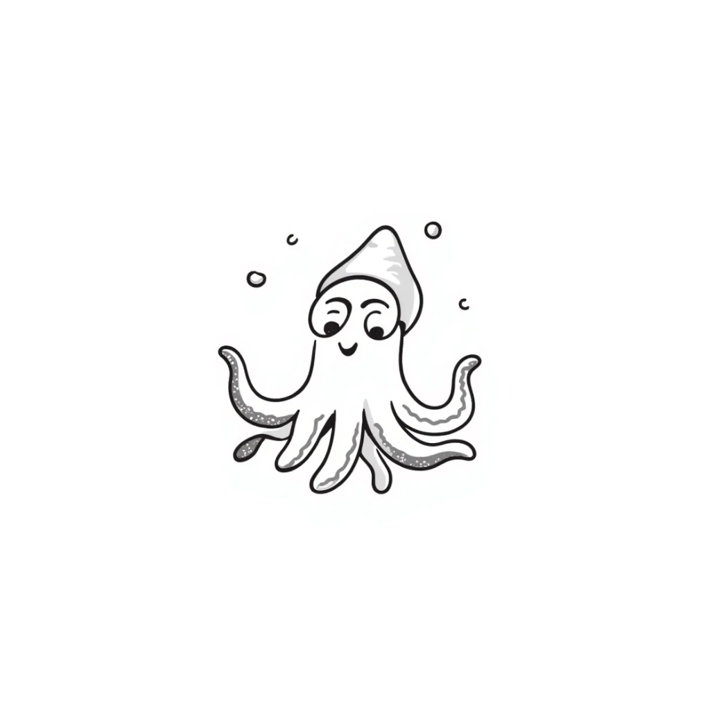 Happy squid with cute expressive eyes and wiggly tentacles sticker