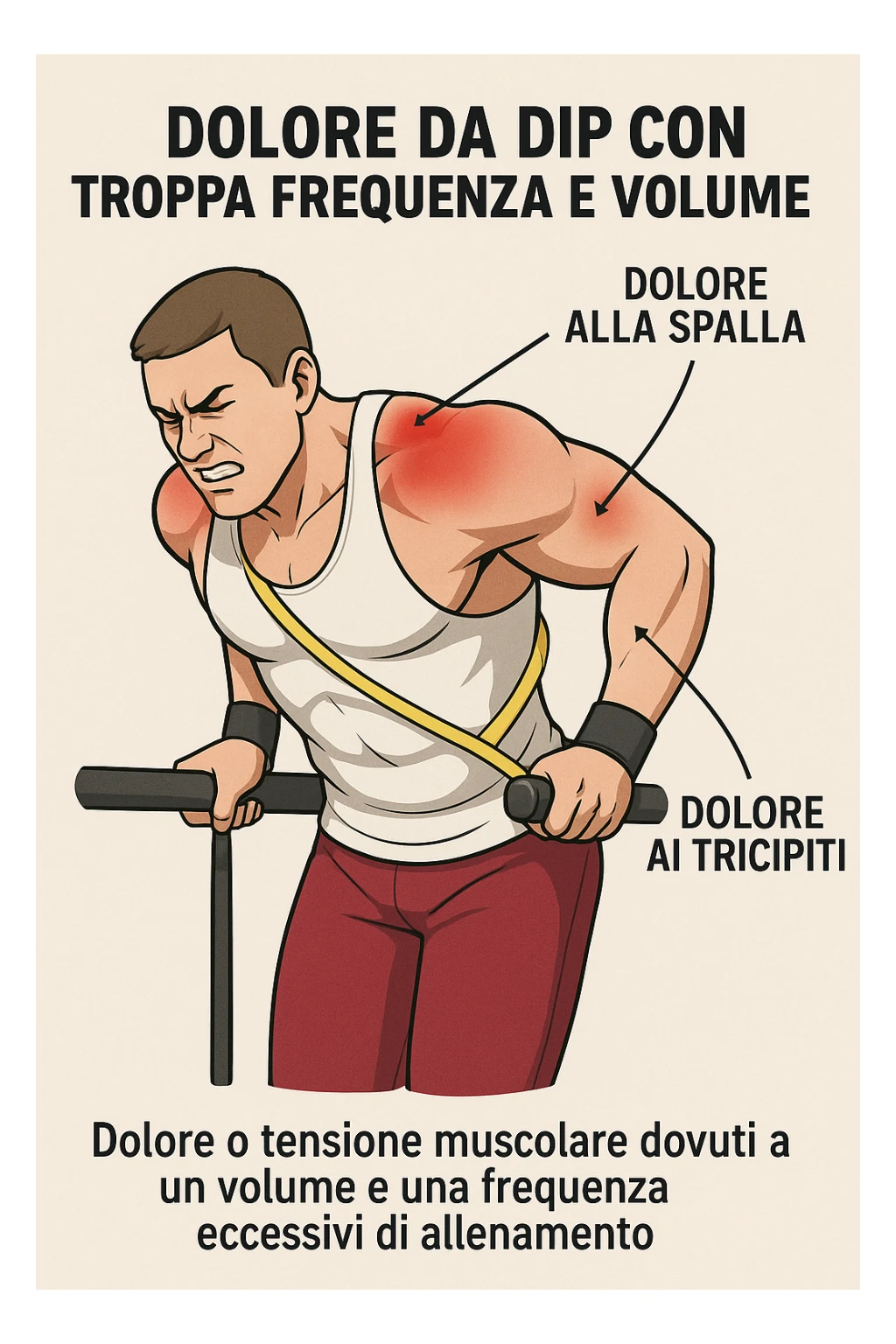 Dolore nel dip per allenamento con troppo volume e troppa frequenza in italiano sticker