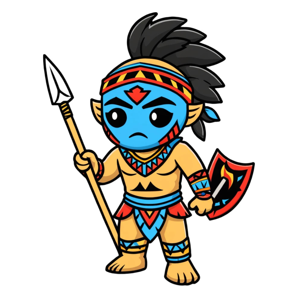 fantasy tribal warrior with spear and face paint sticker