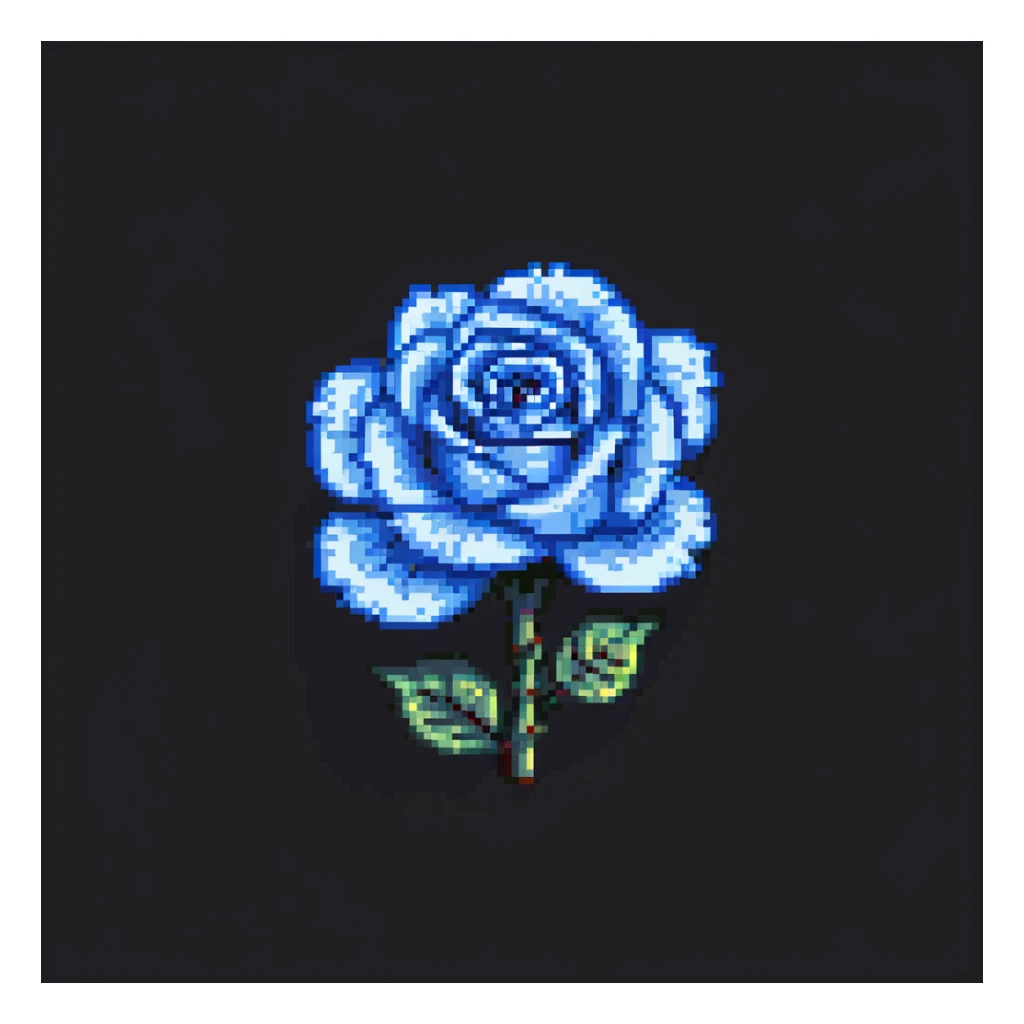 Make the blue rose smaller and add a dark background, keep pixel art icon style. sticker