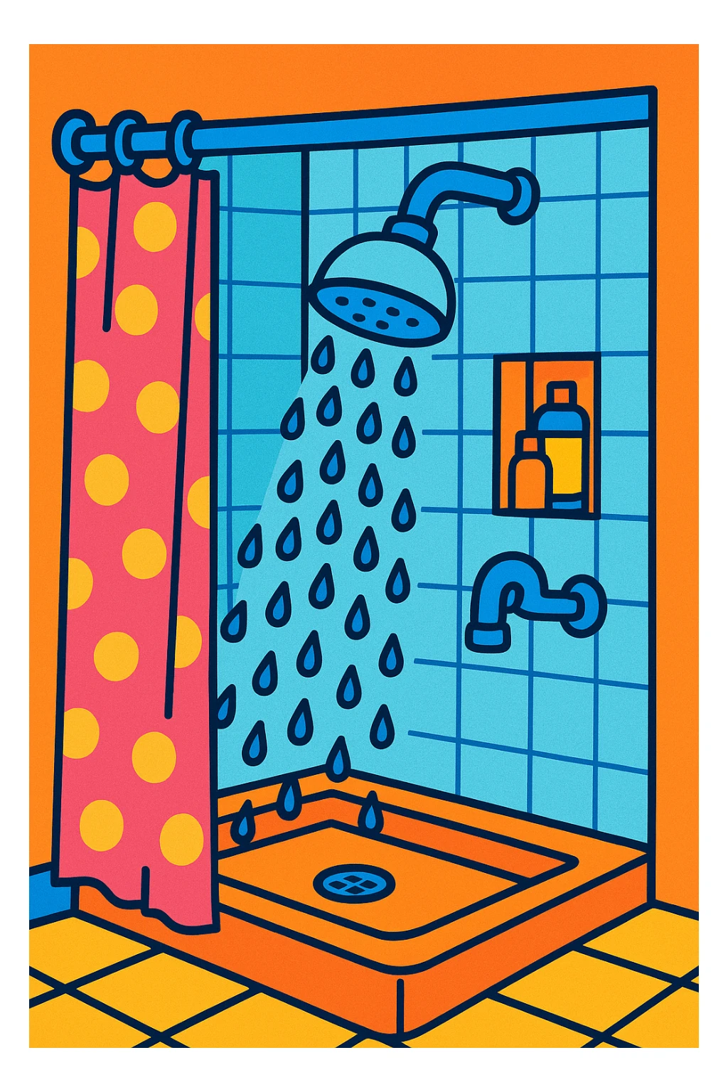 shower, playful cartoon style sticker