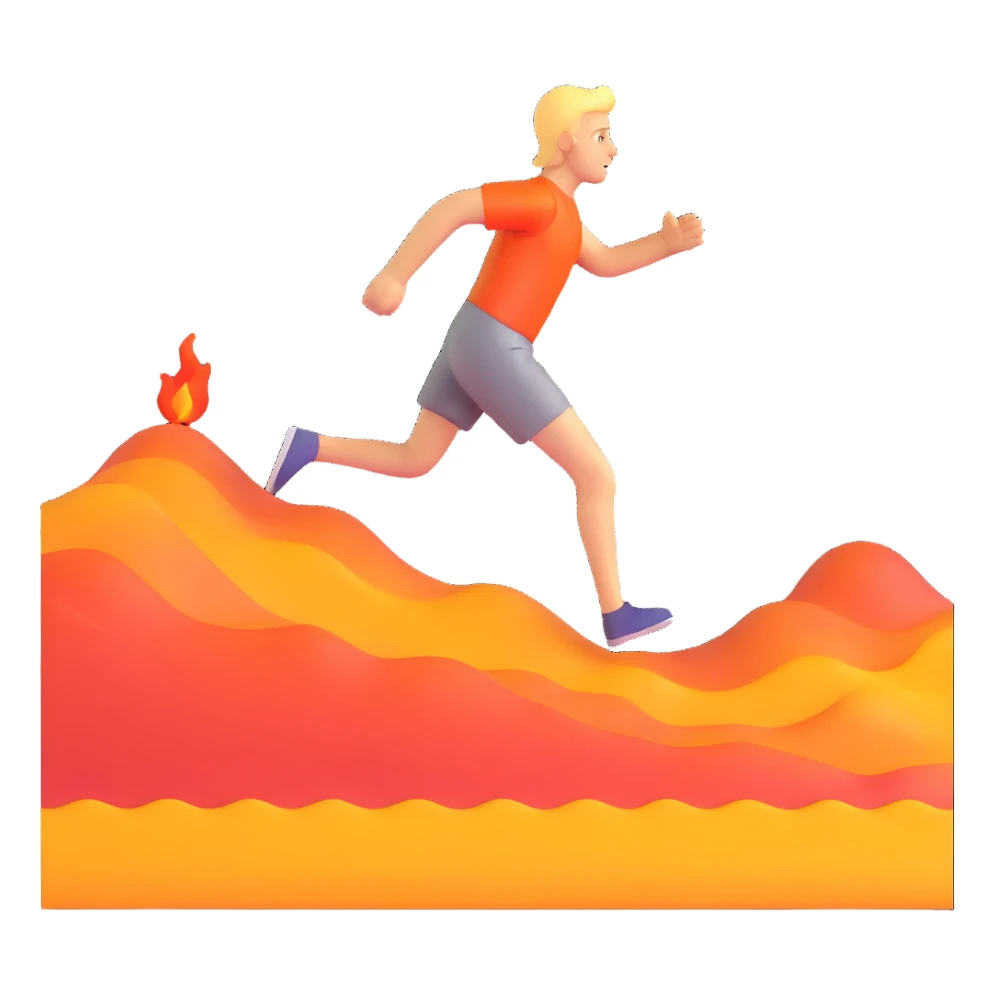 person running with high steps across scorching hot beach sand with heat waves rising sticker