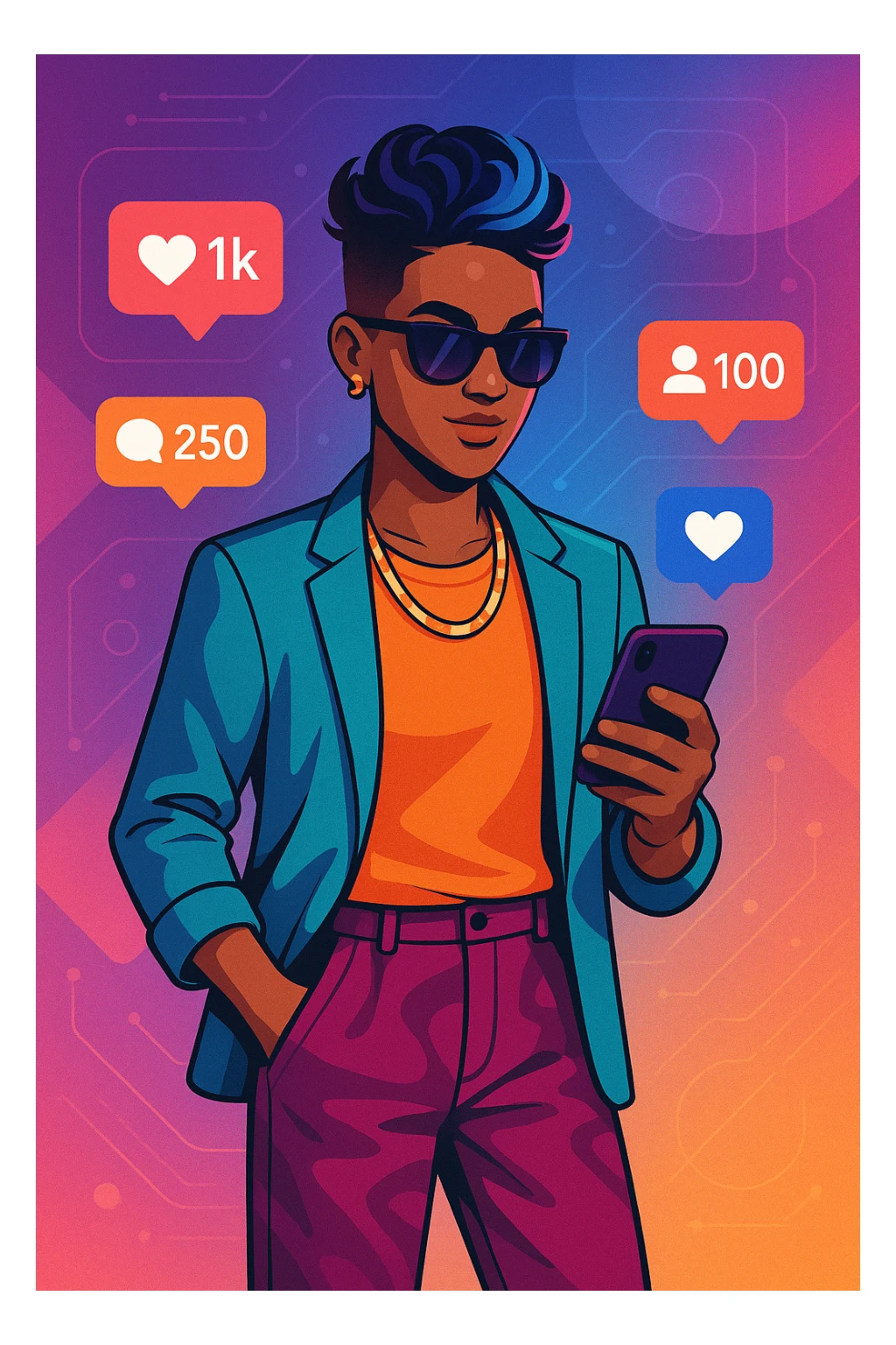 influencer, modern, confident, social media vibe sticker