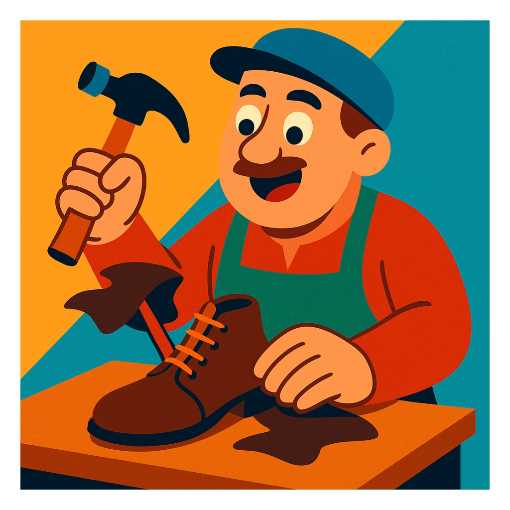 shoemaker with a hammer and leather, vibrant toon style sticker