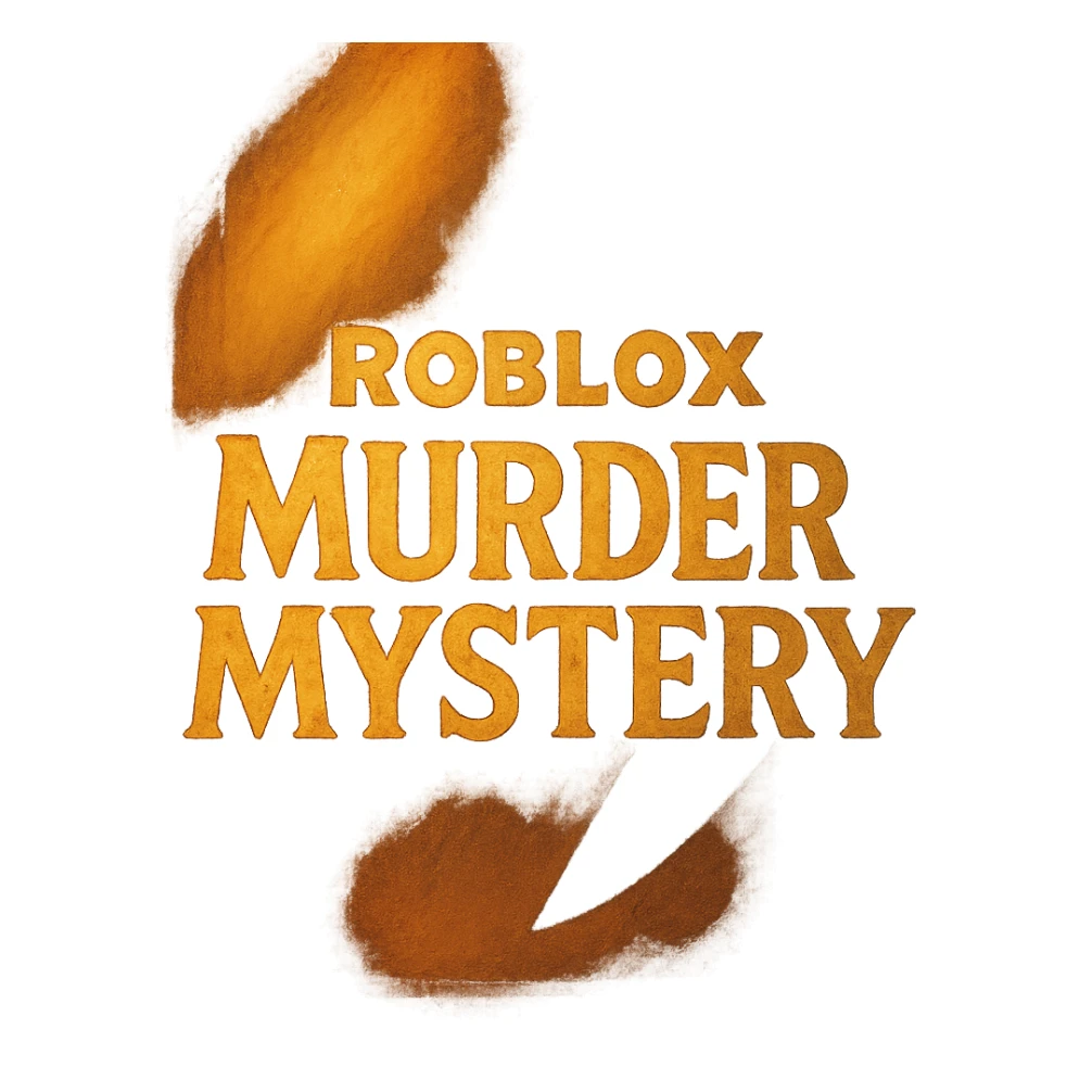 Roblox Murder Mystery logo with dramatic lighting, knife silhouette, ghibli style sticker