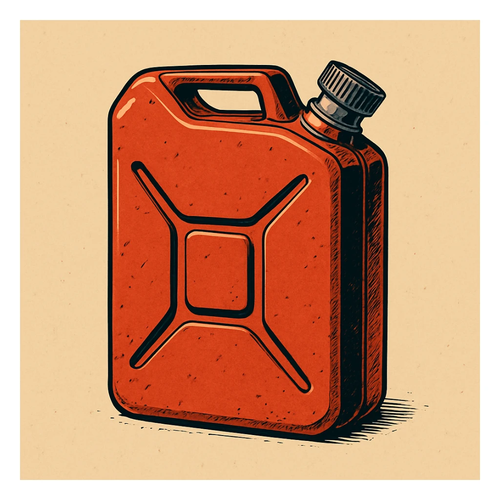 Сгенерируй мне канистру бензина  на однородном фоне в стиле чуть чуть  комикса. Канистра стоит четко прямо. без надписей sticker