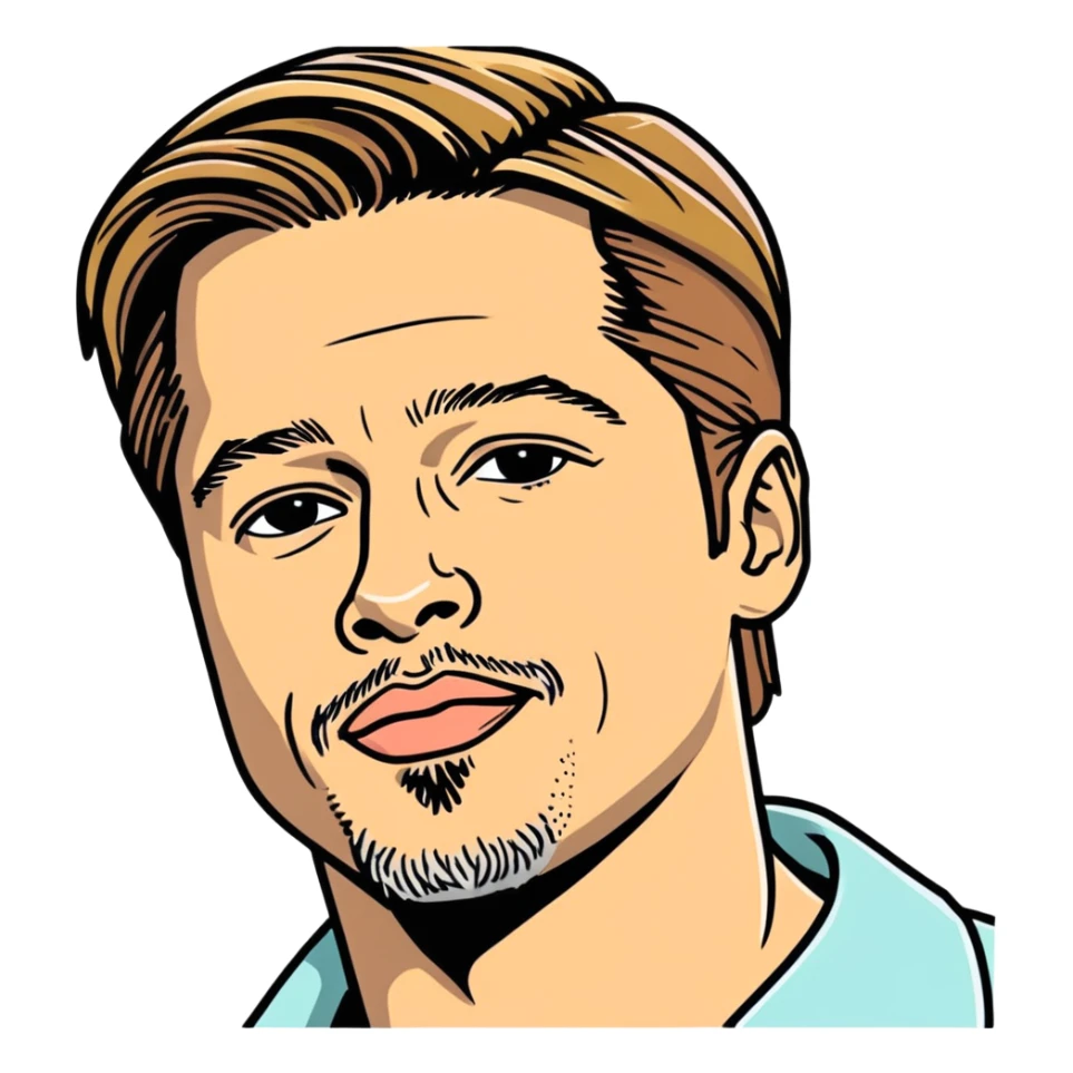 2020 Brad Pitt, celebrity and bestmale actor hyperrealistic, mirco-detailed, vivid, bold colors, 3D sticker design
 Must be 8k hd, 8000x8000px resolution. Must use very thin transparent smooth lines sticker