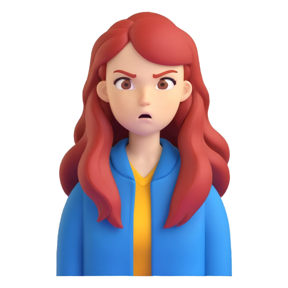 Redhead girl with long hair in blue jacket looking angry sticker