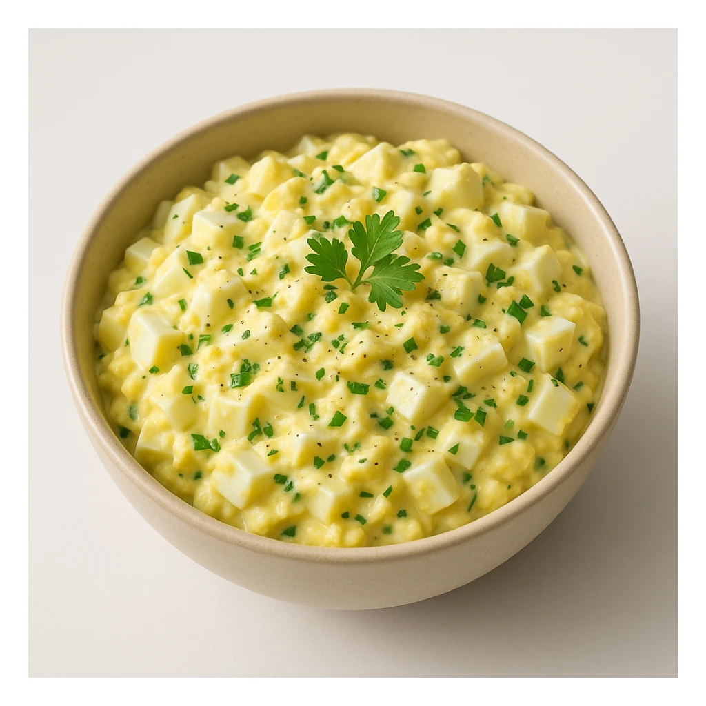 bowl with egg salad, garnished with herbs, isolated, appealing look sticker