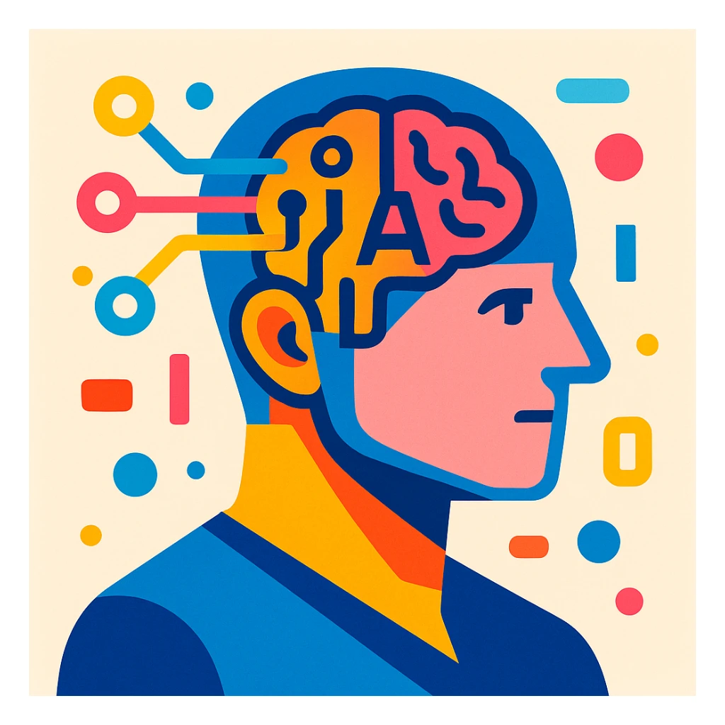 inteligencia artificial, estilo moderno, colores vibrantes, fondo claro sticker