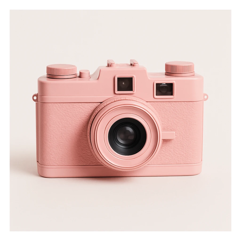 vintage camera, pink, minimal, on white background, no text sticker