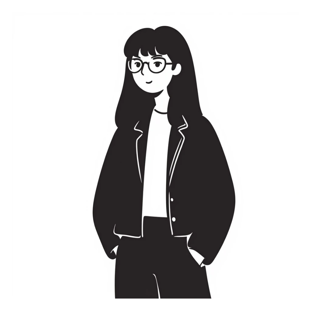 An Asian girl with thin glasses and long layered brown hair sticker