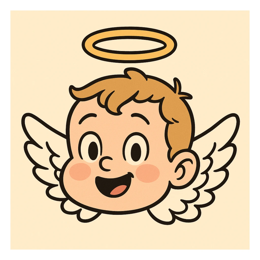 baby angel face with wings and halo, cartoon style sticker