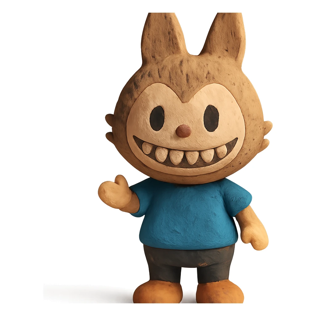 Labubu character icon, soft textures, playful claymation style sticker