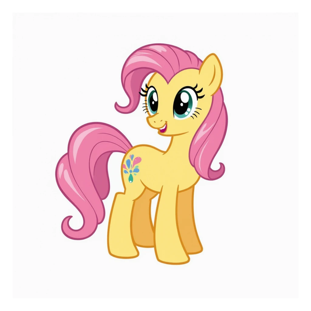 realistic style Fluttershy standing and smiling, no background, transparent sticker