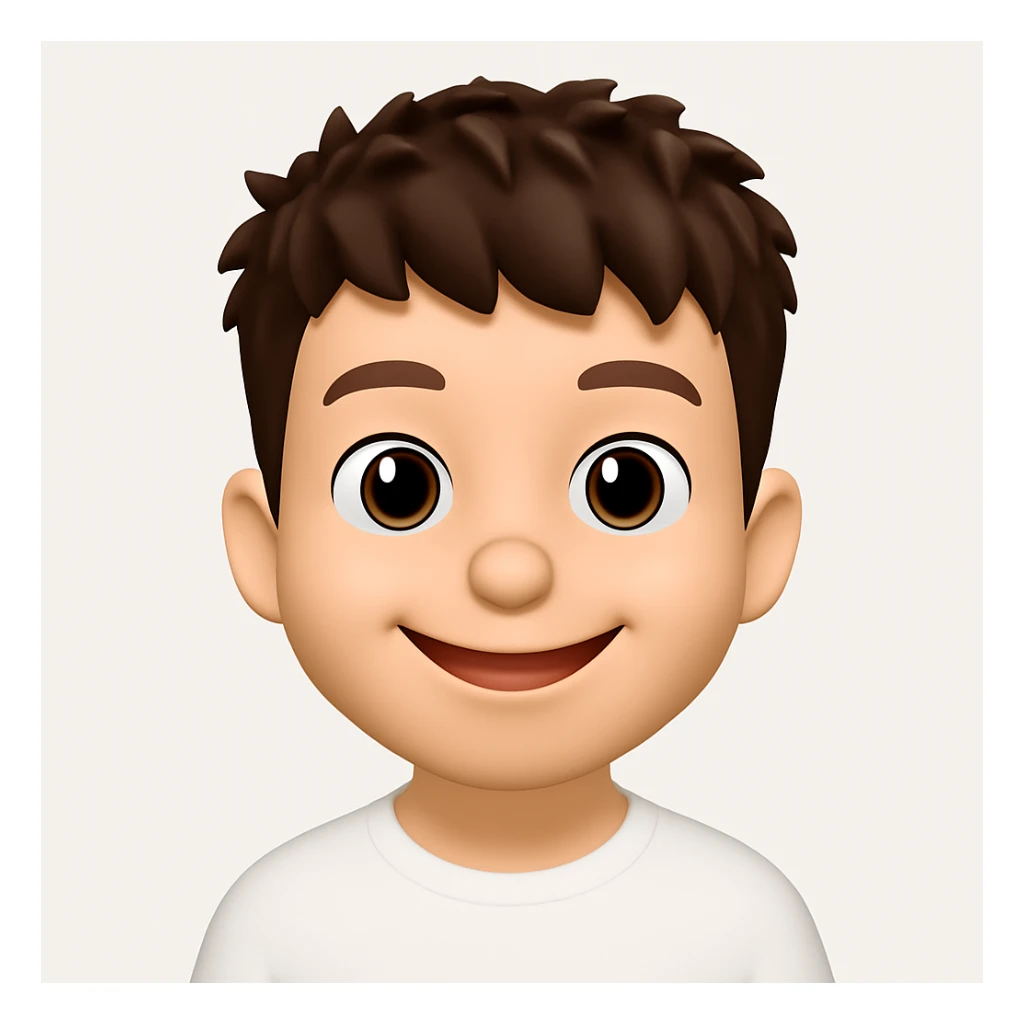 Create a 3D cartoon emoji character with a large head, big eyes, smooth skin, simple features, and a happy face. The style should be clean, modern, and minimalistic with soft lighting and a white background. The character should be front-facing and inspired by the Apple Memoji/Pixar style as shown in the reference image. sticker