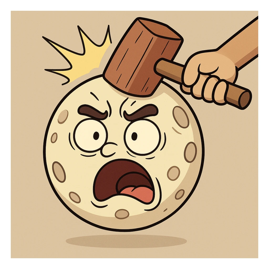 a cute moon character getting bonked, surprised face, cartoon style sticker