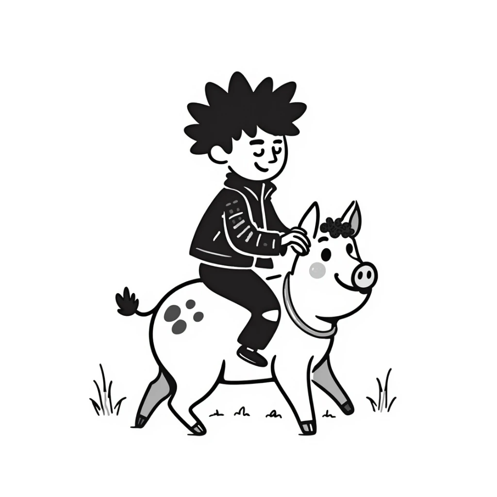 a punk riding a wild pig, hand drawn doodle style sticker