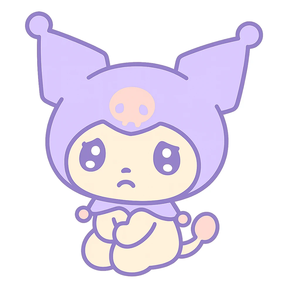 Kuromi sad, kawaii style, transparent background, shiny eyes and pout sticker