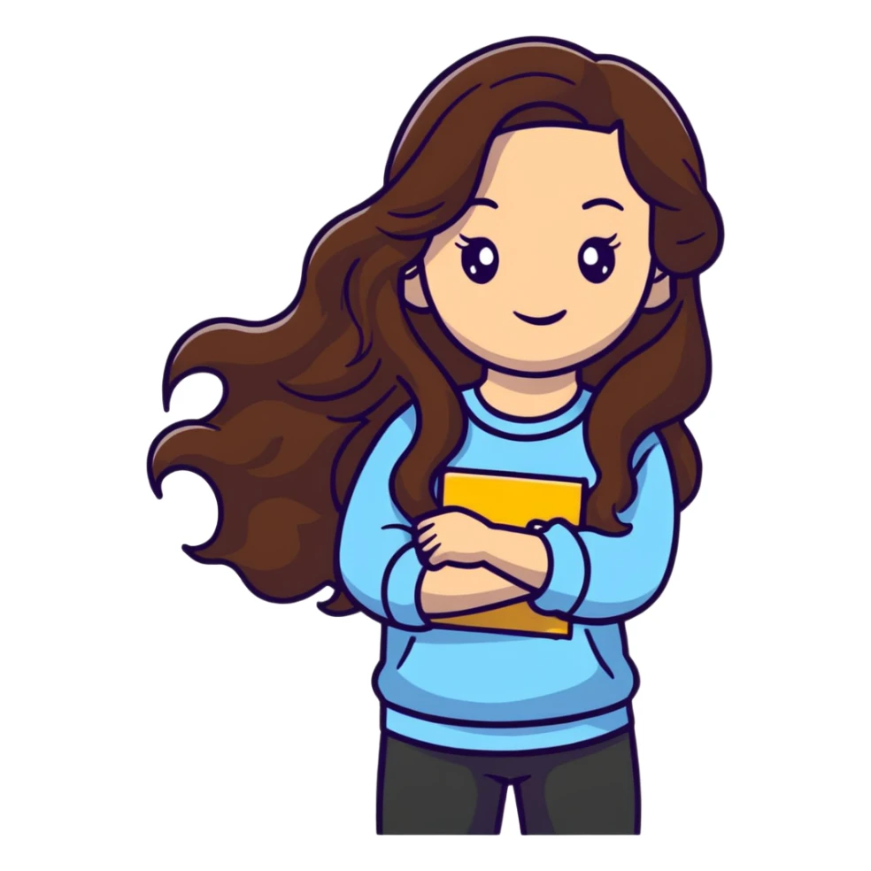 girl with long wavy brown hair and fair skin sticker