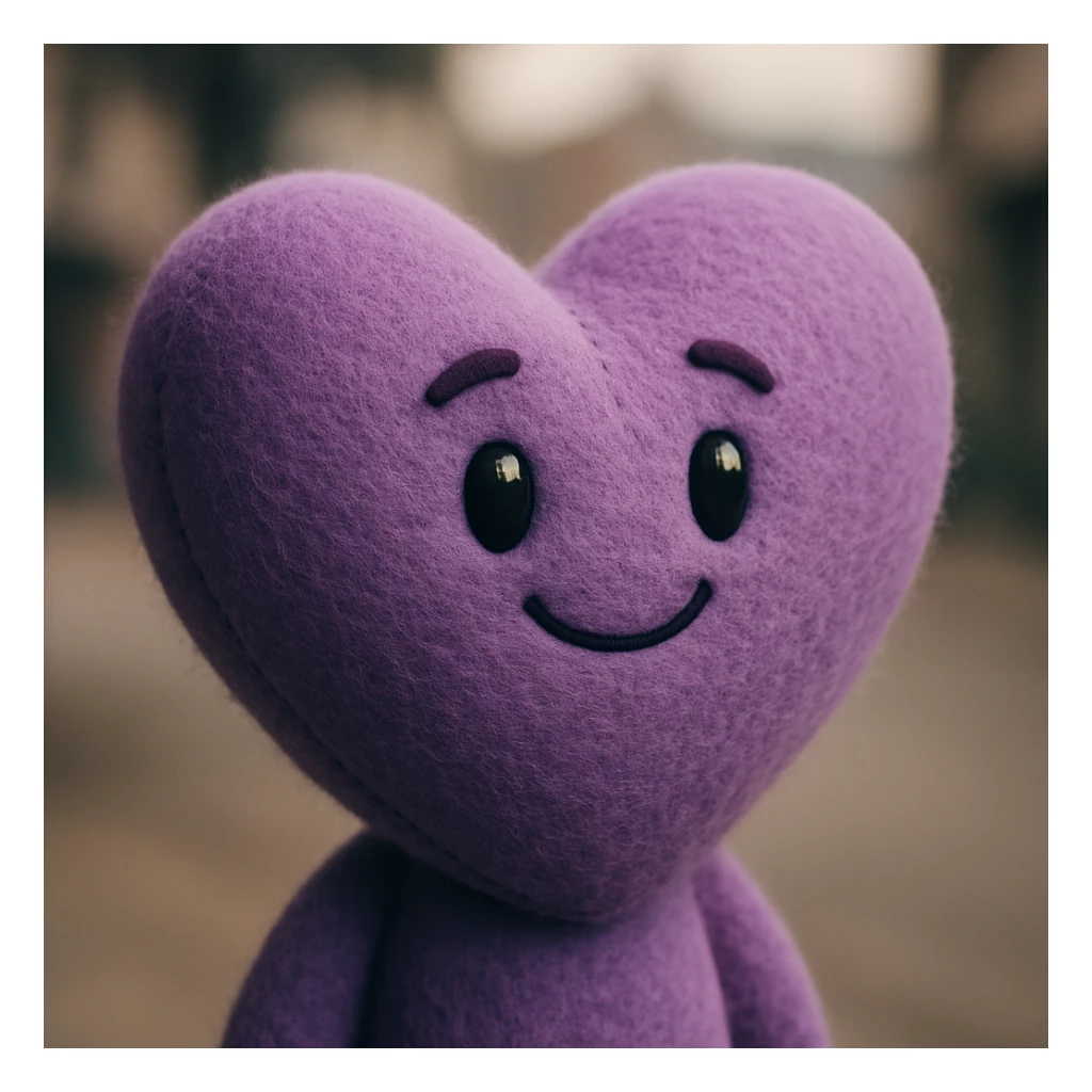 purple heart, plush portrait style, soft and fluffy, no text, transparent background sticker