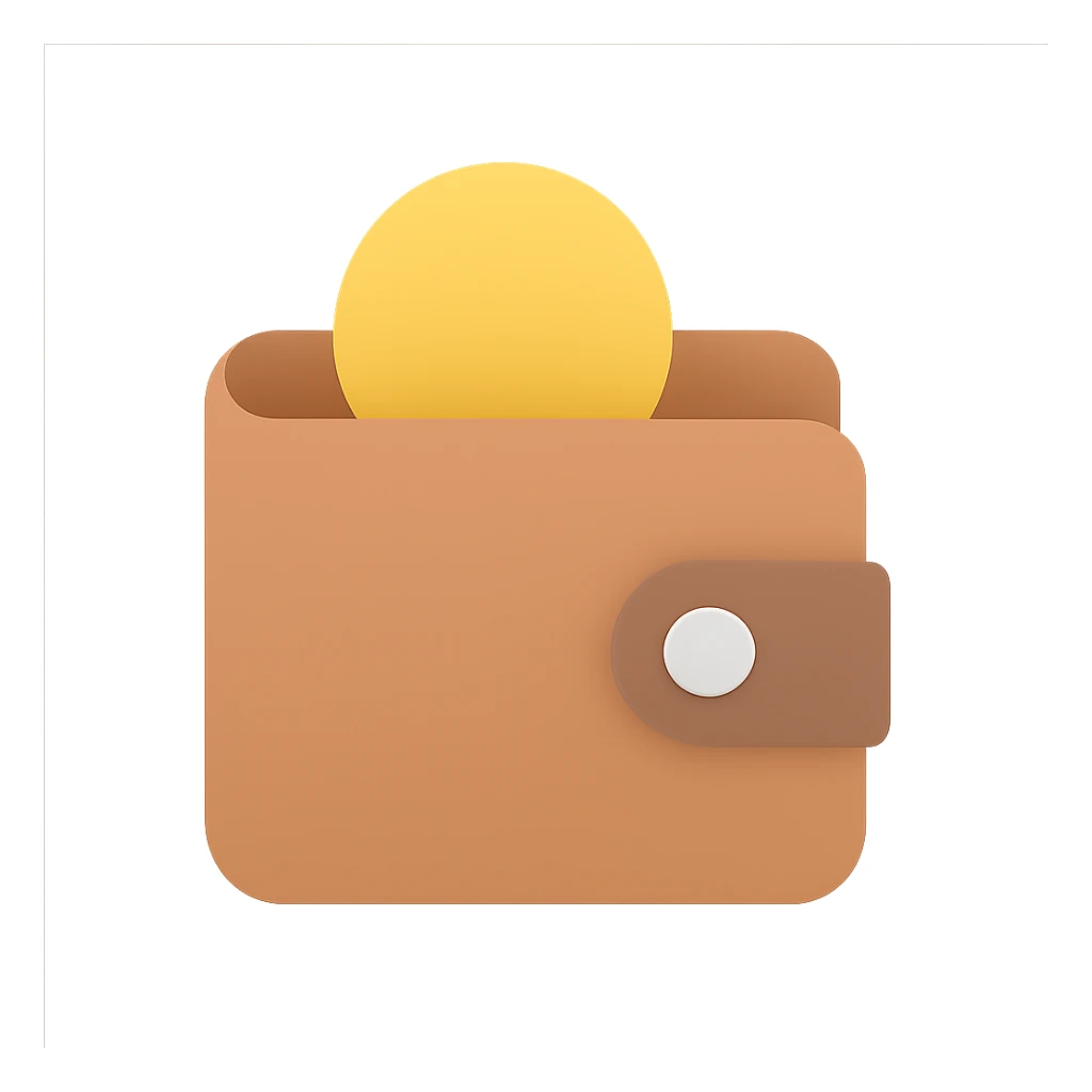 wallet icon, colorful, with a coin or cash detail sticker