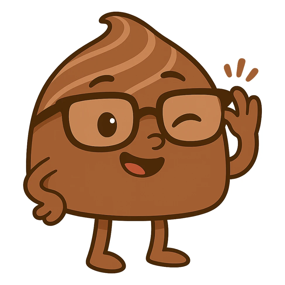 Add movements or interactions to the chocolate truffle with glasses in a cartoon style with transparent background. Include actions like raising a hand, winking an eye, or moving the glasses, keeping the playful and cute chibi sticker style. sticker