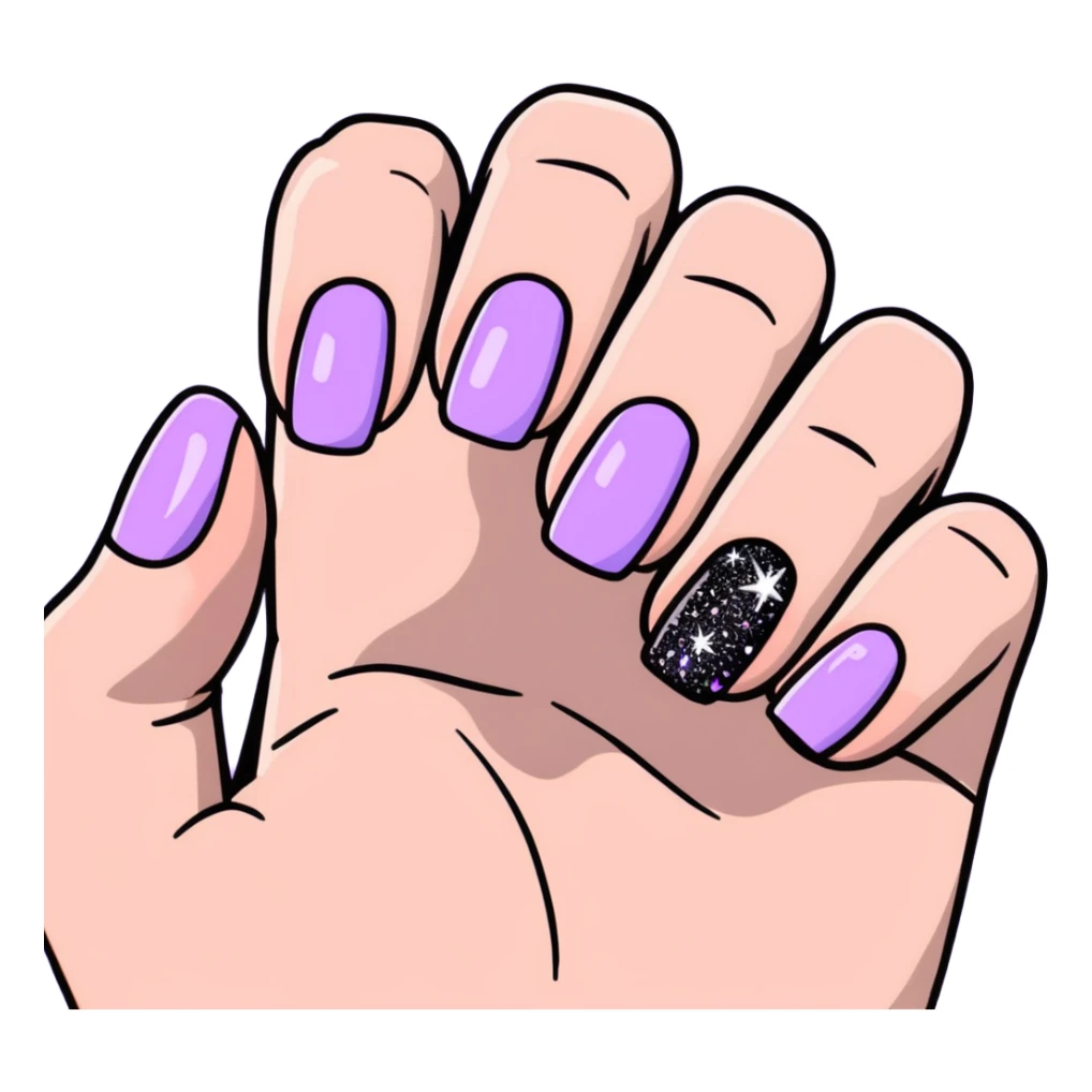 lilac pastel manicure with glitter effects sticker