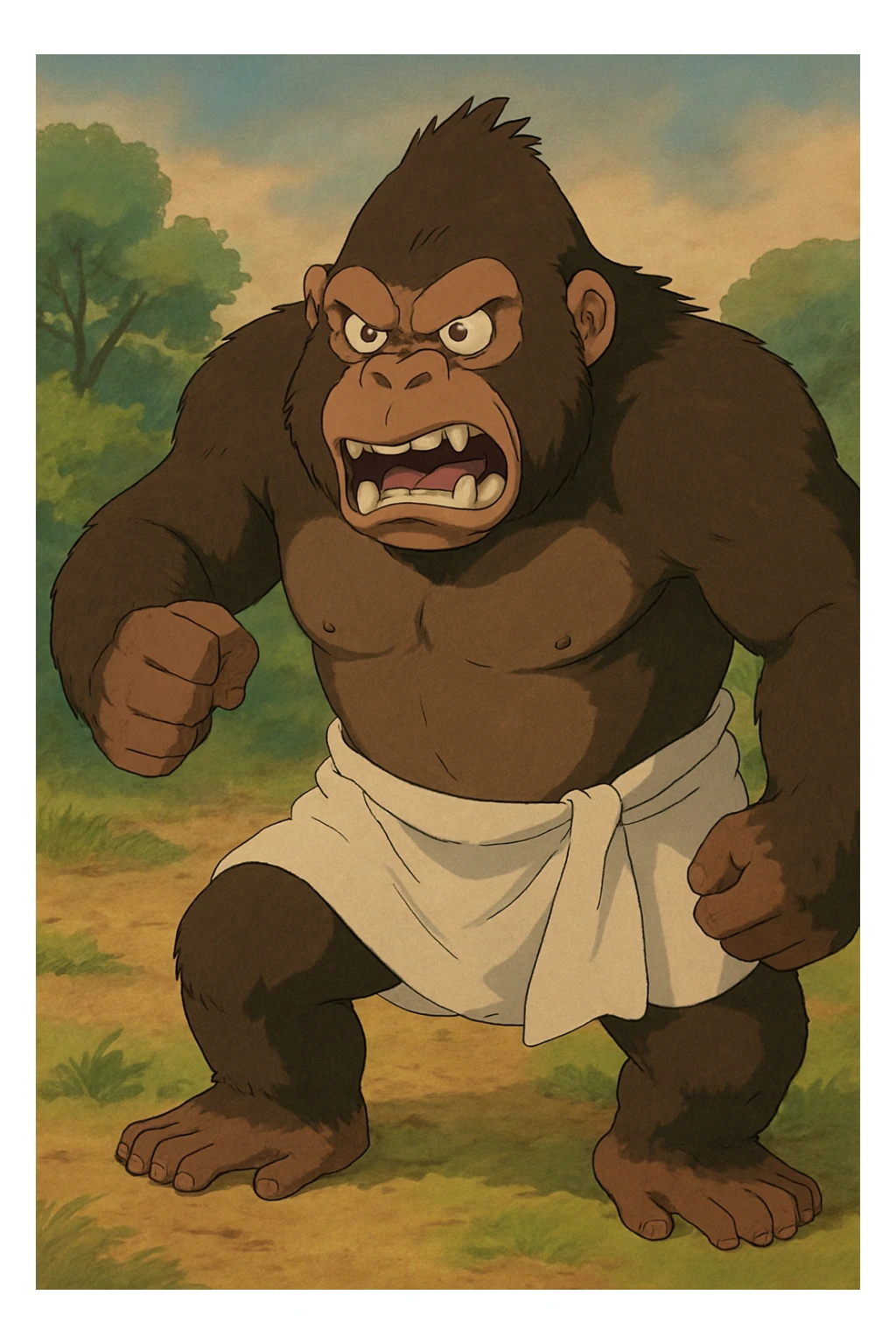 an angry gorilla with a towel wrapped around his waist sticker