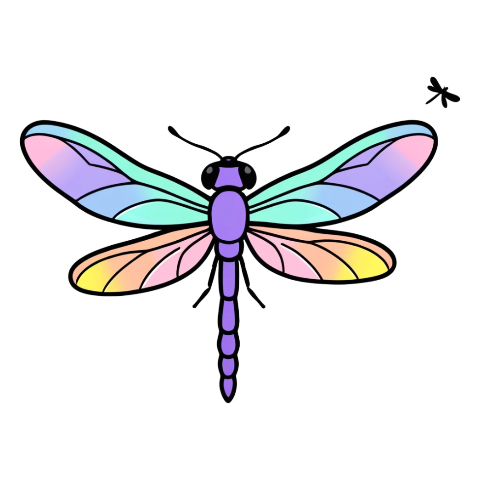  Black dragonfly with pastel rainbow color sparkling wings sticker