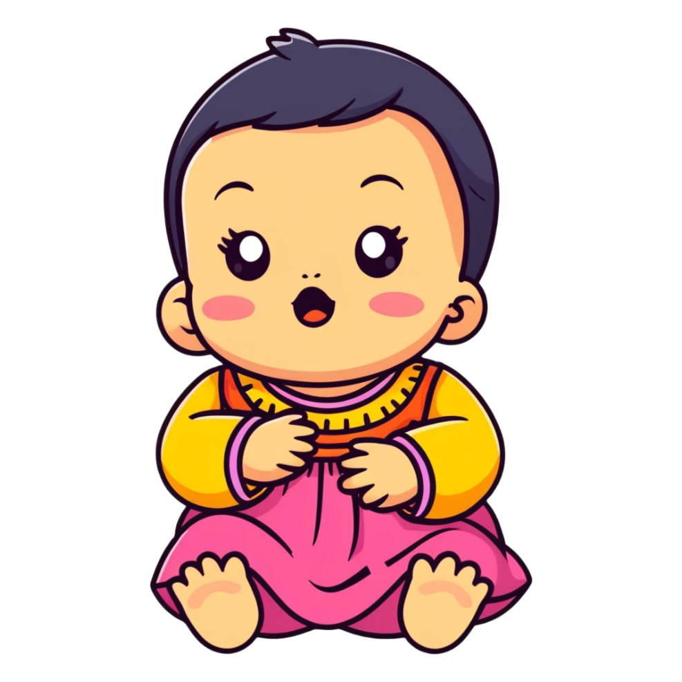 crying baby in colorful dress sticker