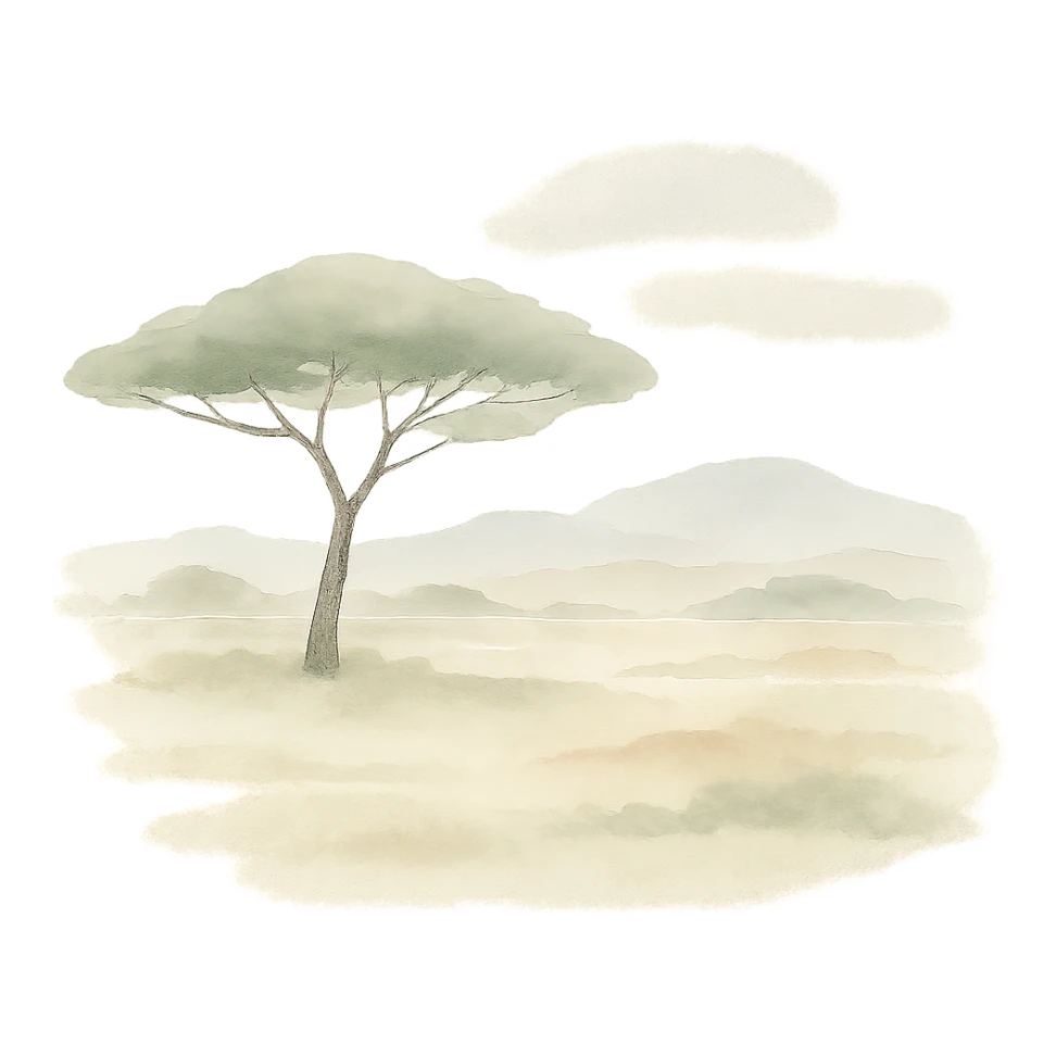 African savanna landscape with acacia tree, painterly style sticker