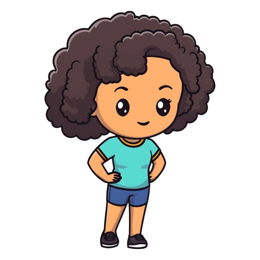 Woman with brown skin, short dark black curly hair sticker