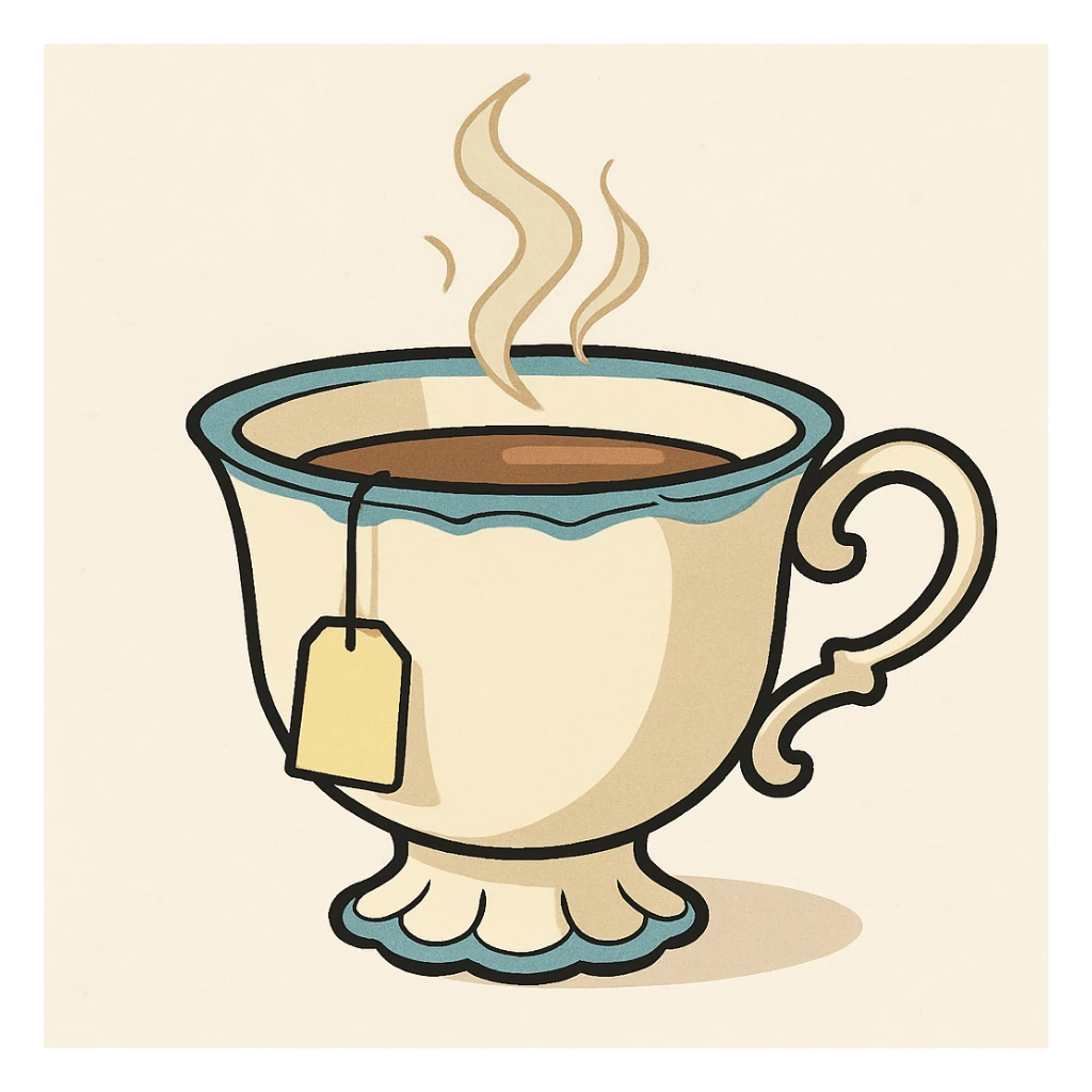 a classic teacup with a teabag tag, delicate and elegant sticker