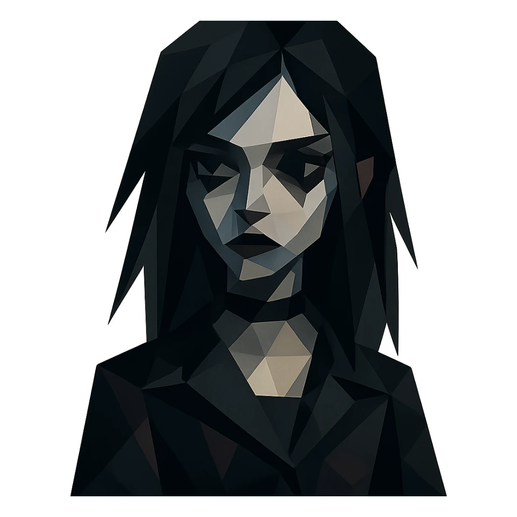 gothic girl, geometric shapes, dark color palette, stylized look, polygonal style sticker