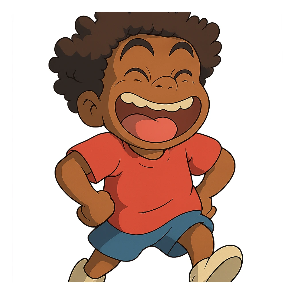 black boy with curly hair, intentionally exaggerated and humorous, playful and cartoonish sticker