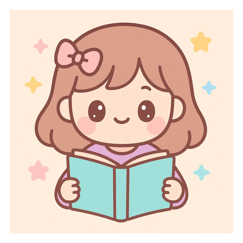 girl reading a book, kawaii style, cute and charming sticker