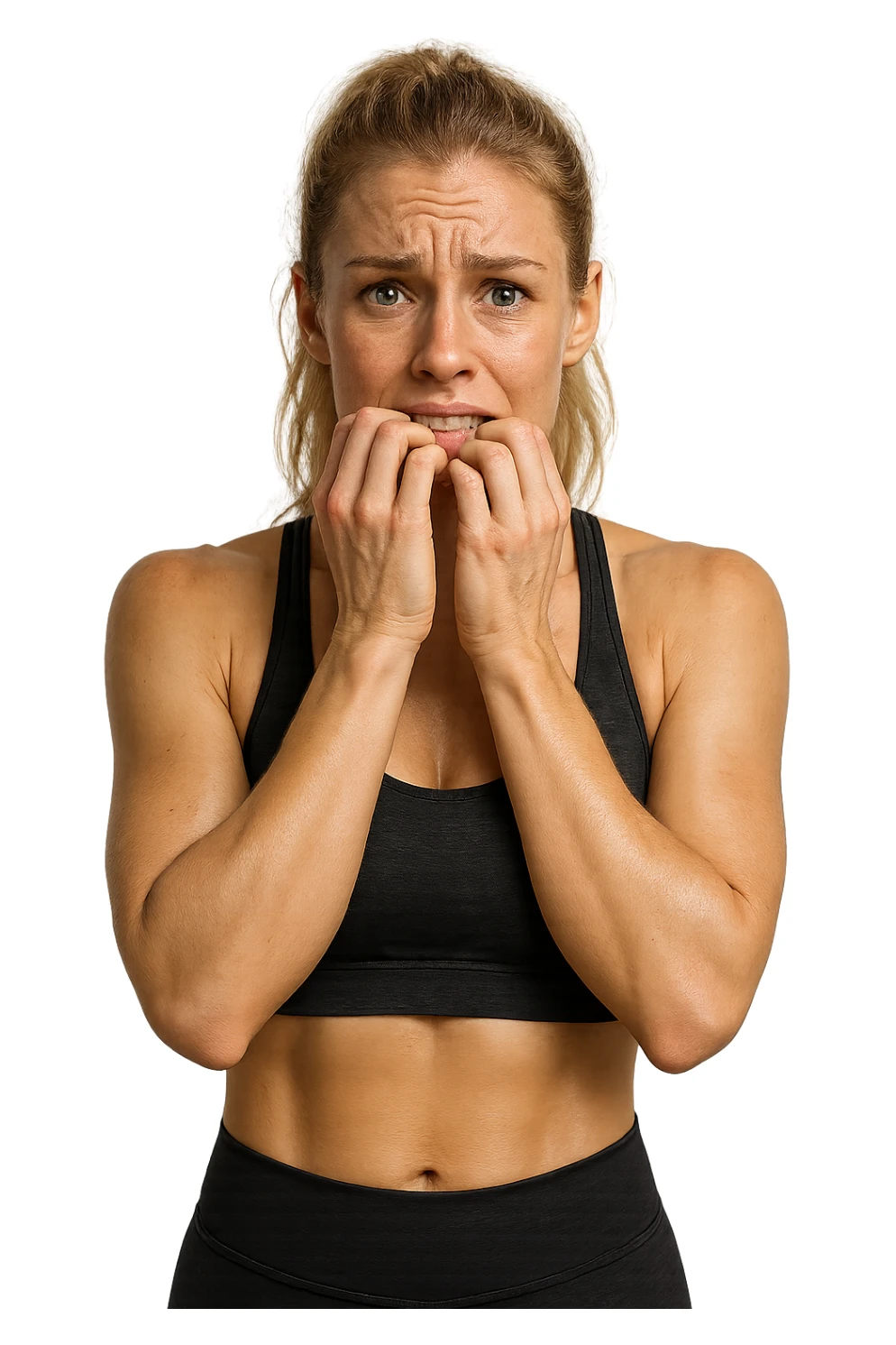 donna fitness bionda e bella ma nervosa, iperrealistica 4k sticker