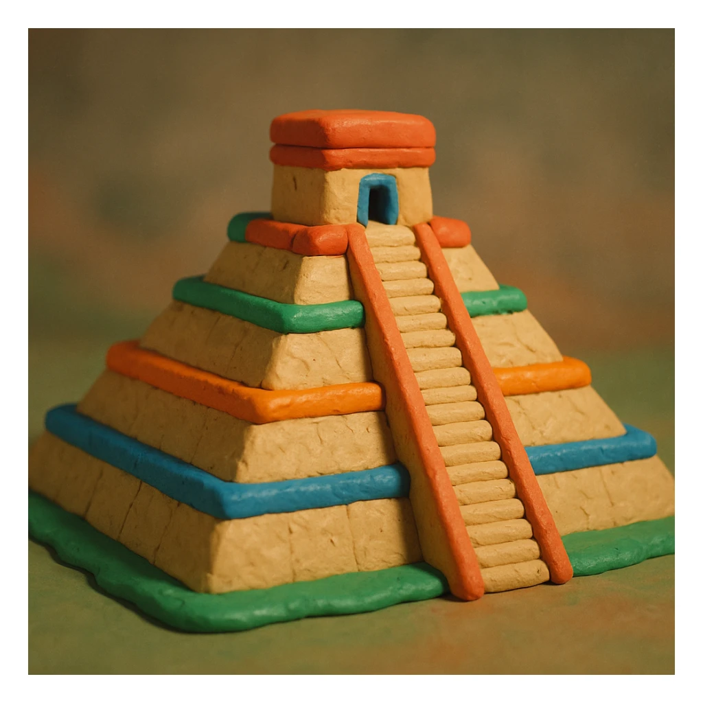 Mexican pyramid with colorful clay details in claymation style sticker