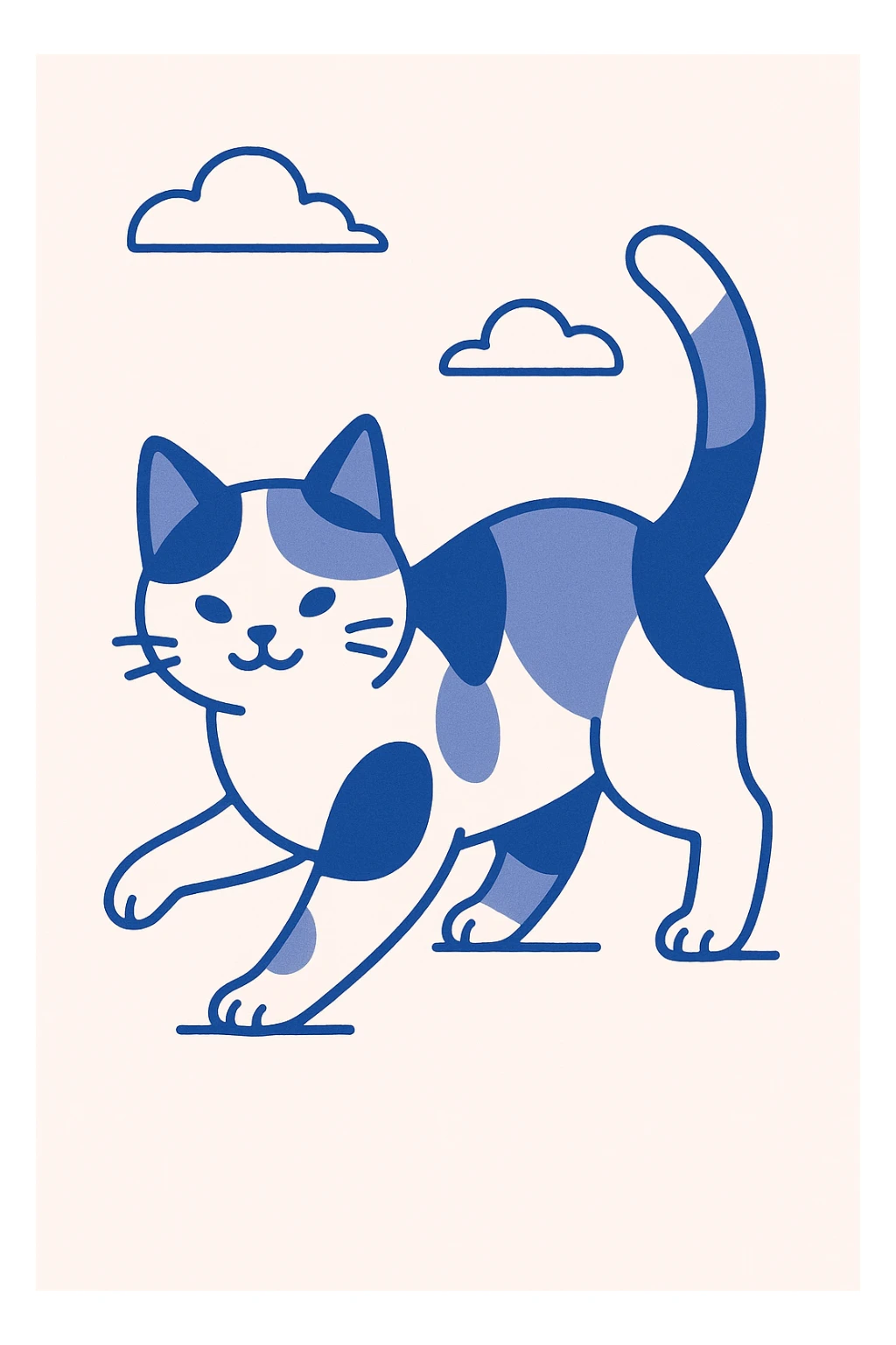 a three colour cat with calico pattern, playful pose, minimal style, white background sticker